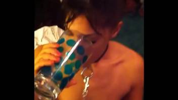 Latina Girlfriend drinks piss from cup